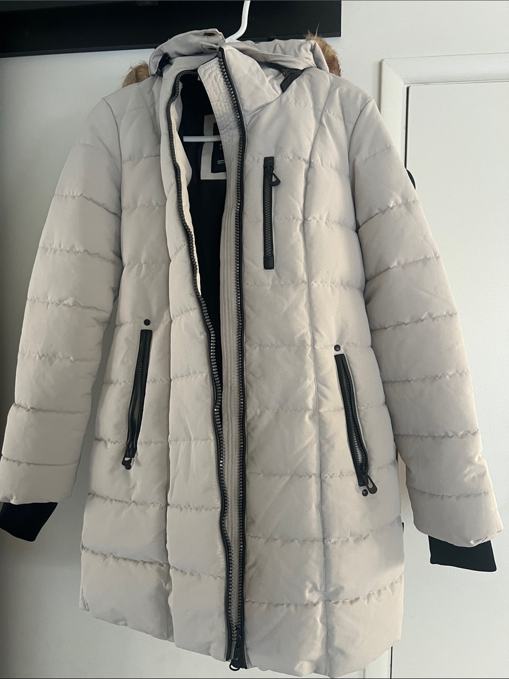 Noize Light Stone Quilted Puffer Coat with Hood